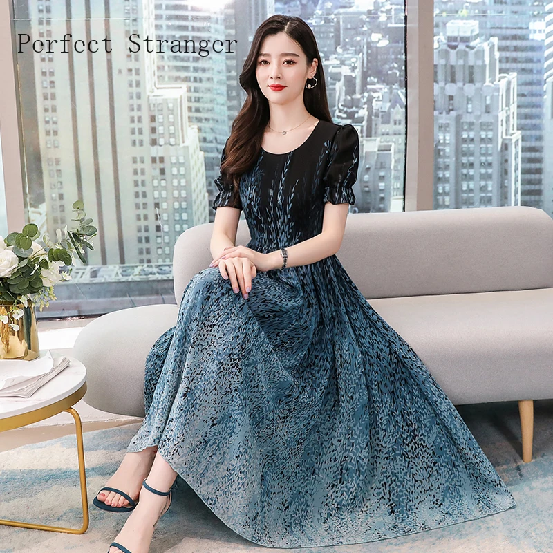 2020 New Arrival High Quality Round Collar Short Sleeve Printed Chiffon Women Long Dress Plus Size 2020 New Arrival High Quality Round Collar Short Sleeve Printed Chiffon Women Long Dress Plus Size