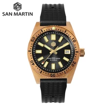San Martin 62Mas CuSn8 Bronze Dive Uhr Automatische Mechanische Männer Uhren NH35 Sapphire Gummi Mit Datum Leucht