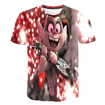 

Kids Troll T-shirt movie Trolls World Print Funny T-shirts 3D fashion Boys New summer Clothes Hairy elf Baby Boys tops