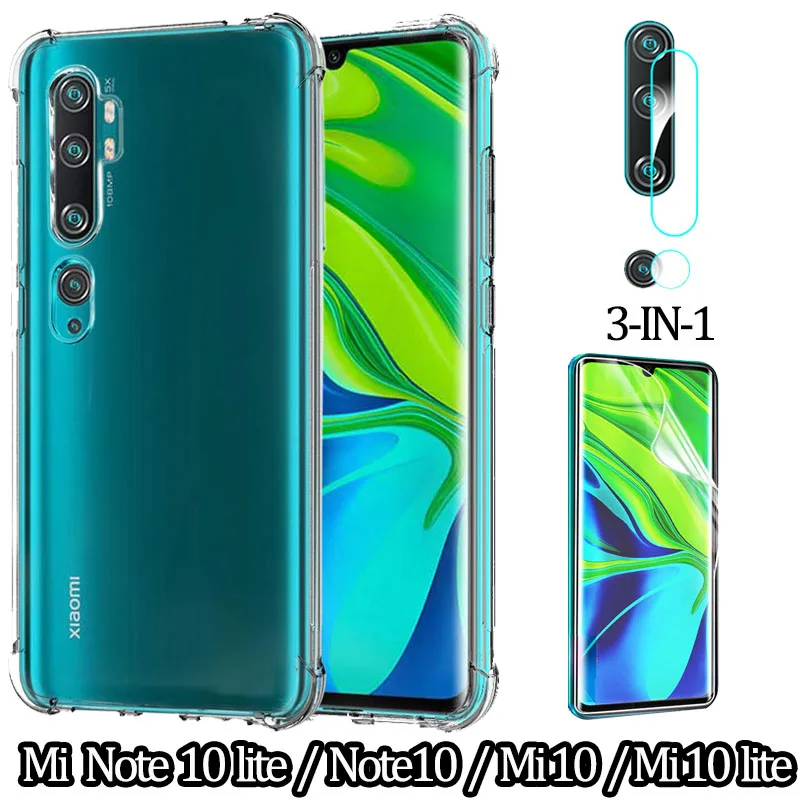 3 в 1 мягкое стекло + чехол Mi10 Mi Note 10 lite армированный бампер ми нот лайт силиконовый