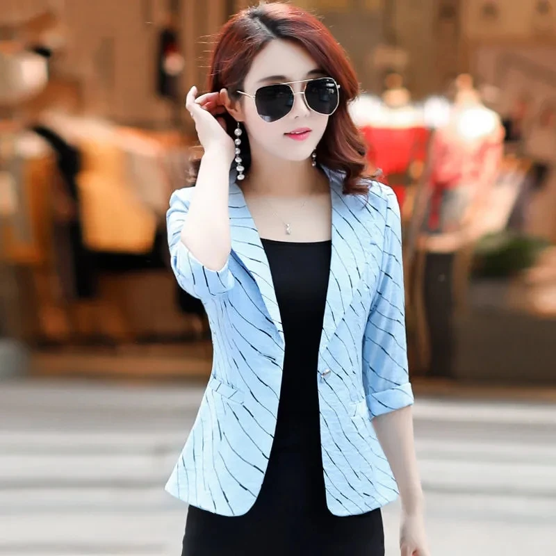 Thin Blazer Women's Three-Quarter Sleeve Jacket Korean 2024 Summer New Temperament Slim A buckle suit jackets Ladies Elegant W45