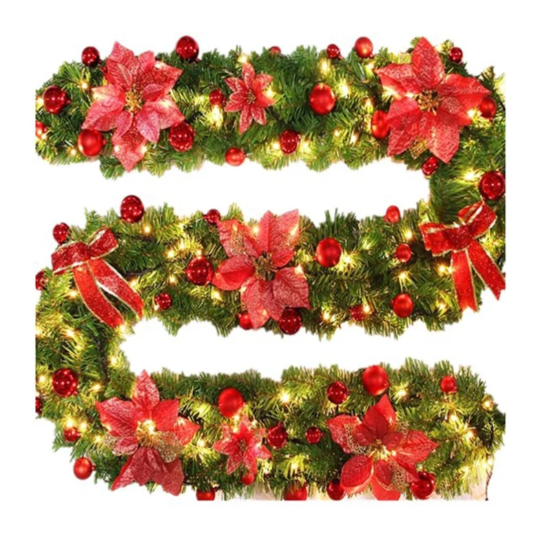 

2.7M/9Ft Artificial Christmas Fireplace Garland Wreath Fake Pine Tree Ornament Fireplace Ornament Red