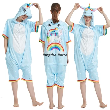 

Summer New Woman Rainbow Unicorn Kigurumi Pijamas Onesies For Adults Kigurumi Blue Unicorn Sleepwear Adult Pajamas Suits