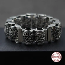 Браслет из стерлингового серебра 925 пробы, Ретро Модный браслет, классический цилиндр, узор в стиле панк, хип-хоп, подарок на любовь