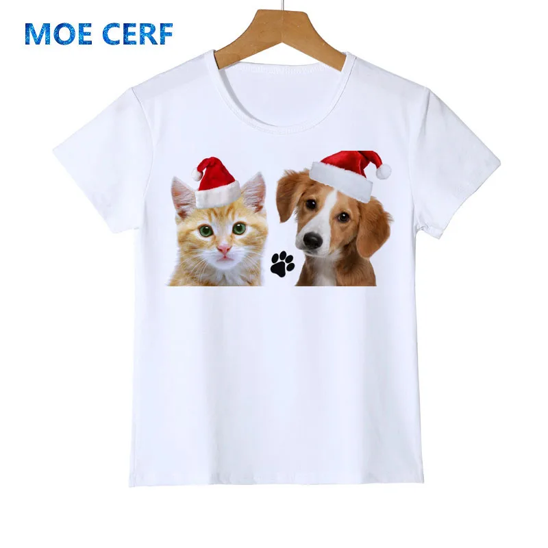 Веселая рождественская детская футболка с объемным изображением кота и забавных домашних животных детская одежда с короткими рукавами с героями мультфильмов детские топы для мальчиков и девочек, осенняя футболка O-40 - Цвет: 3