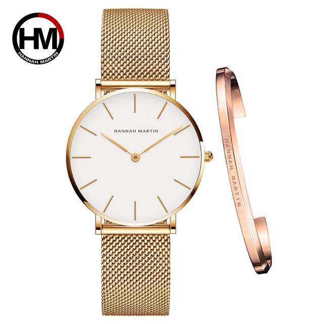 Rose Gold 1 Set Bracelet Watch Japan Quartz Creative Design Waterproof Stainless Steel Mesh Ladies Watches Relogio Feminino