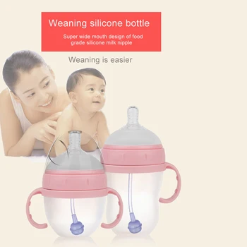 

Bbay Bottle Wide Mouth Food Grade Silicone Threaded Pacifier With Straw Double Handle Feeding Tool Convenient Clean