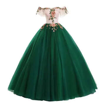 

Super Cool Charming Appliqued Flowers Off-Shoulder Layers Tulle Prom Ball Gown Floor Backless Evening Formal Dress