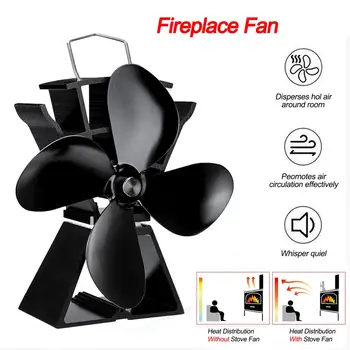 

4 Blade Fireplace Fan Heat Powered Stove Fan Komin Log Wood Burner Eco Friendly Quiet Black Fan Home Efficient Heat Distribution