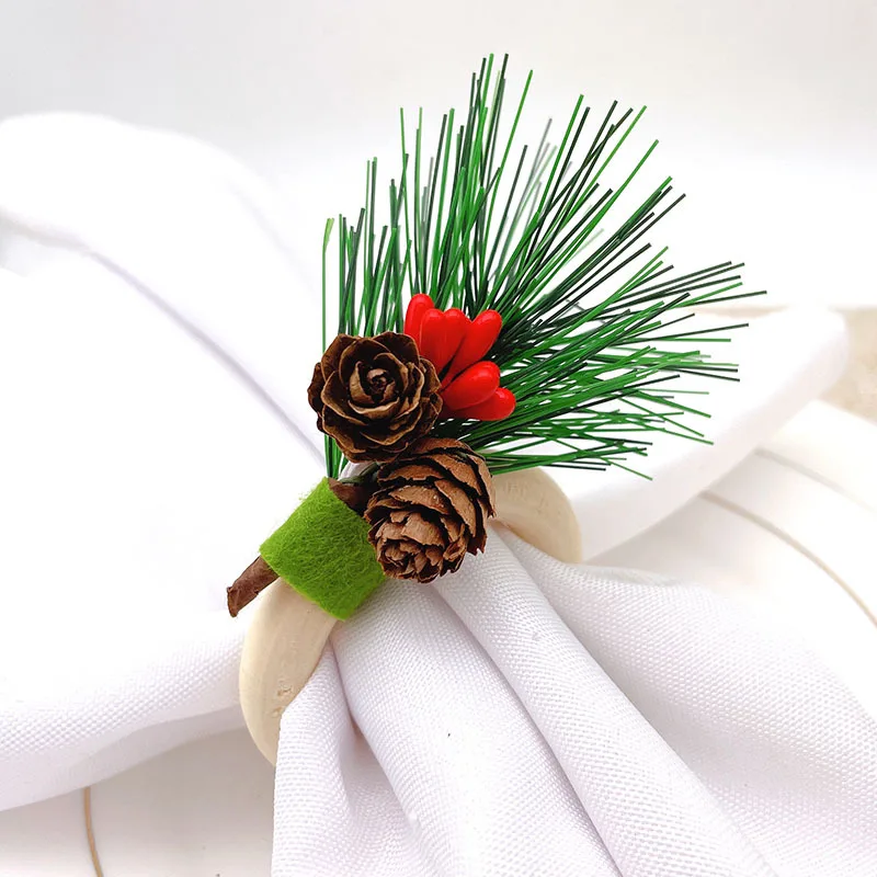 4pcs/lot Christmas decoration napkin ring simulation pine cone napkin buckle holiday party desktop napkin ring
