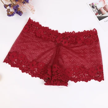 

Women Sexy Lace Panties Hollow Out Solid Color Boyshort Thin Comfortable Panties Fashion Mid-Rise Underwear