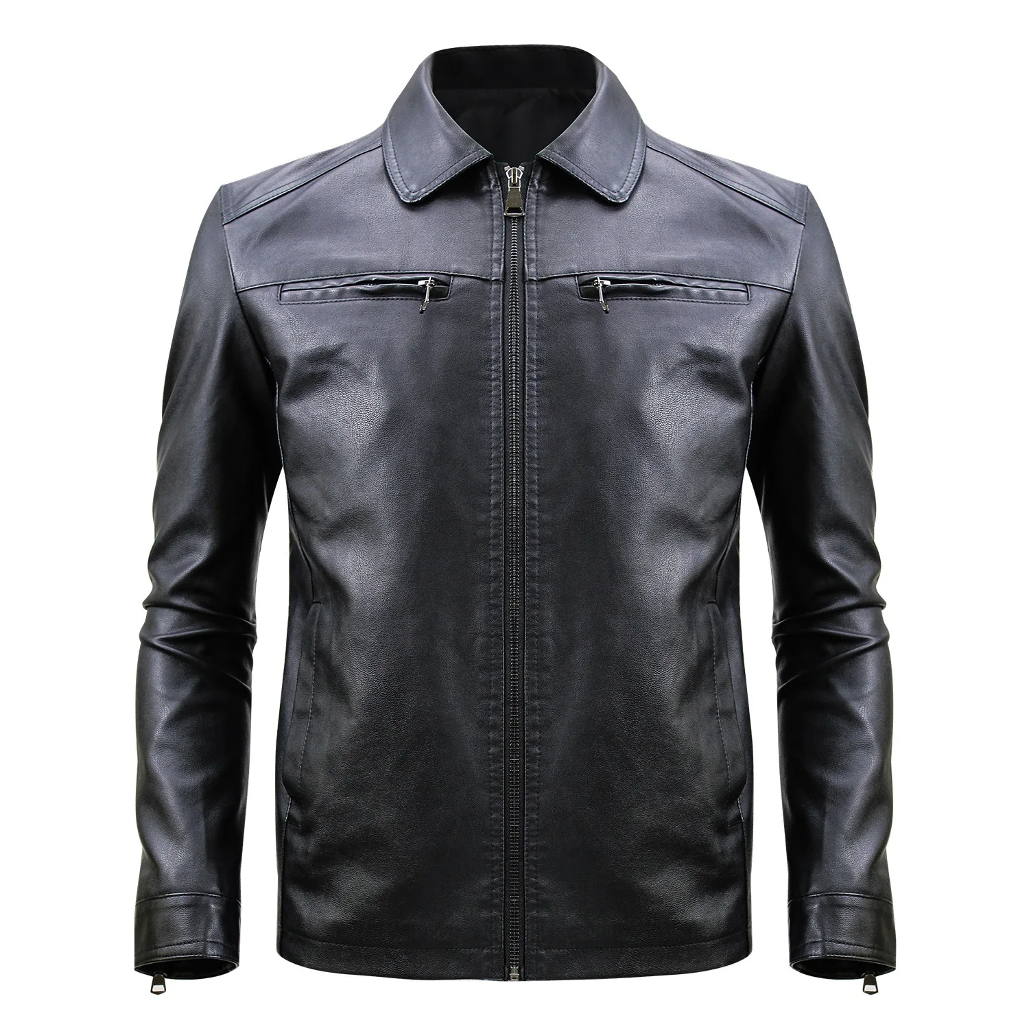 

2019 Men's Leather Jacket Plus Velvet Pu Leather Coat Male Lapel Locomotive Leather Coat Jacket Leisure Male Top