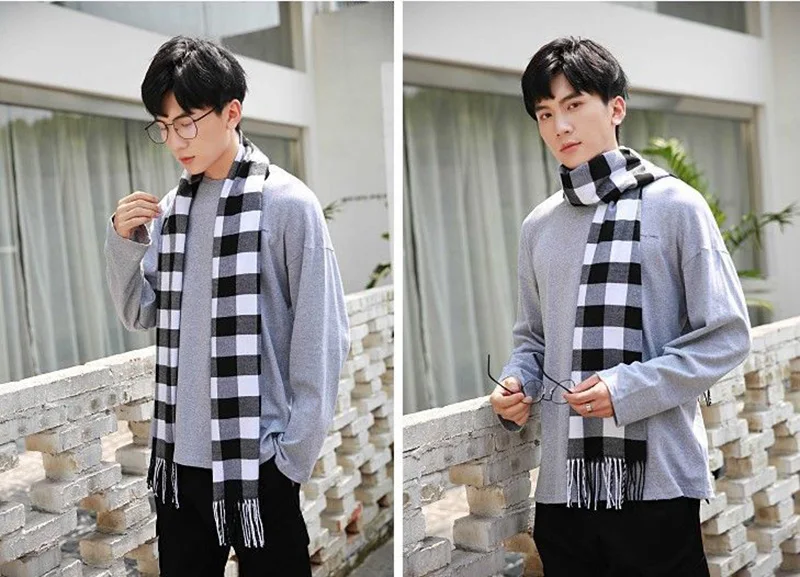 Autumn and winter new men's scarves warm Korean plaid imitation cashmere wild classic men and women scarf Shawl