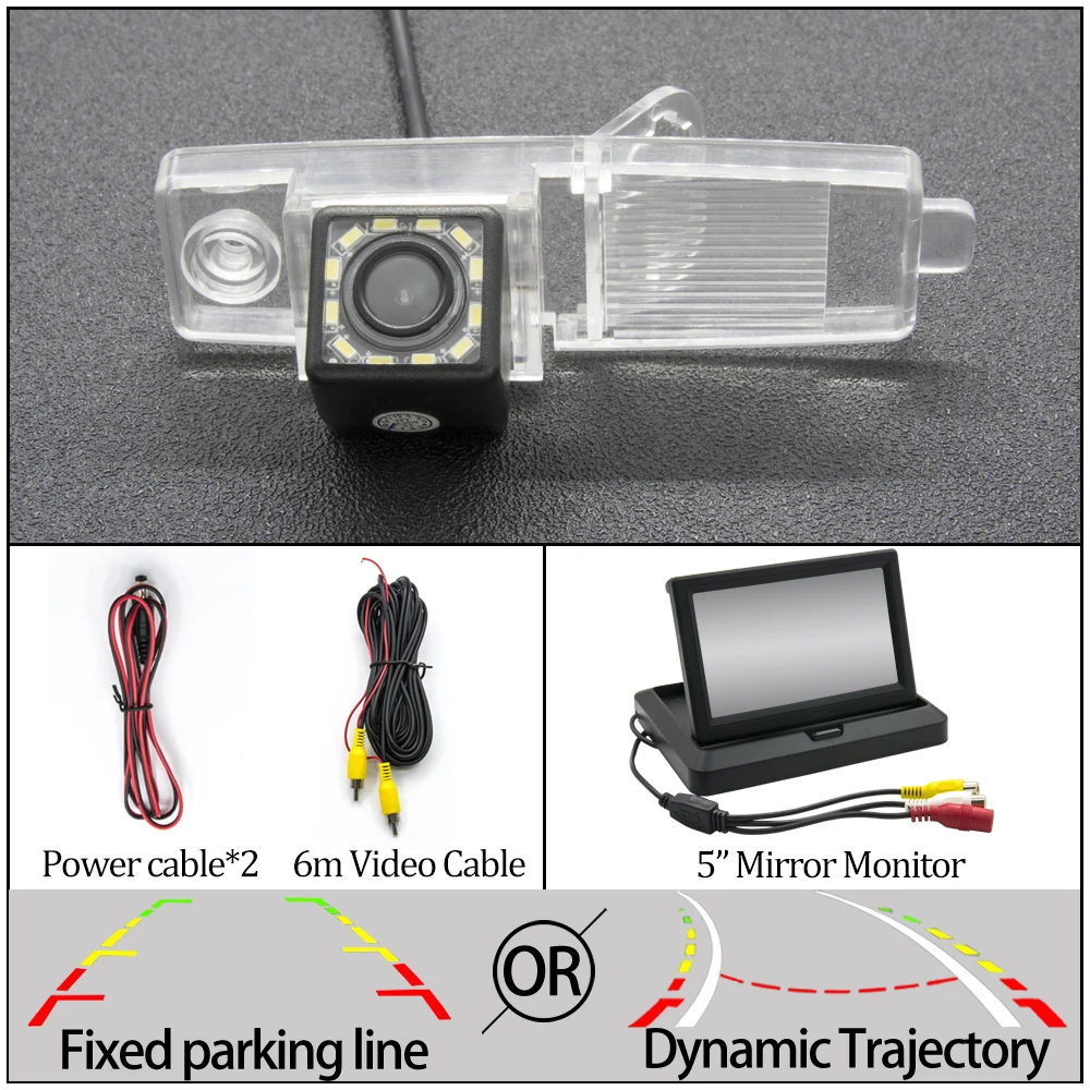Фиксированная или динамическая траектория камера заднего вида для Toyota Highlander Kluger RAV4 RAV 4 2009 2010 2011 2012 Автостоянка аксессуары - Название цвета: 12LED 5 in Foldable