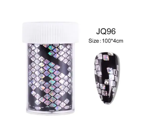 jq96foil 1 шт., 4*100 см, лазерная голографическая наклейка для ногтей со змеиной кожей, переводные наклейки из фольги, клеи для ногтей, аксессуары, наклейки - Цвет: jq96foil