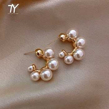 Elegant Celebrity Metal Inlaid Pearl Earrings For Woman Fashion Jewelry 2020 New Luxury Wedding Party Girl's Unusual Earrings