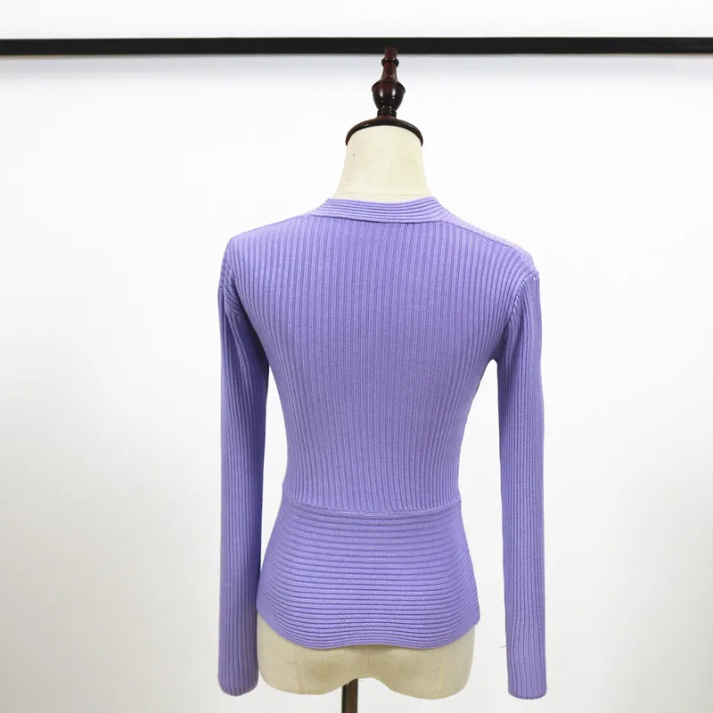 Сексуальный женский свитер с v-образным вырезом Осень-зима приталенные пуловеры однотонный вязаный свитер с длинным рукавом Женский мягкий джемпер Топы распродажа