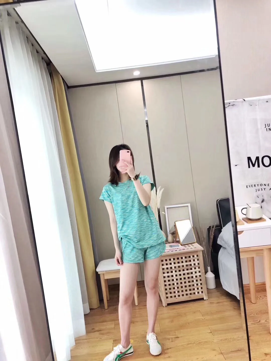 Wechat, бизнес,, стиль, женская быстросохнущая одежда, набор, цвет лед, хлопок, Йога, Спортивная футболка, шорты, два предмета, S