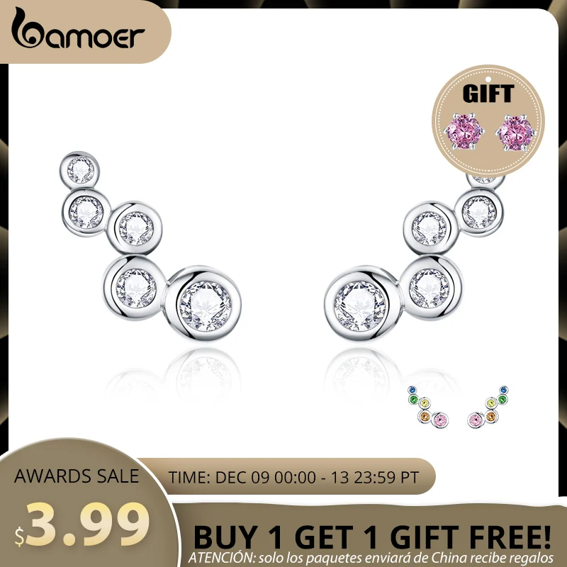 

bamoer Shiny Bubble Long Stud Earrings for Women Geometric Simple 925 Sterling Silver Jewelry Statement Engagement Gift BSE235