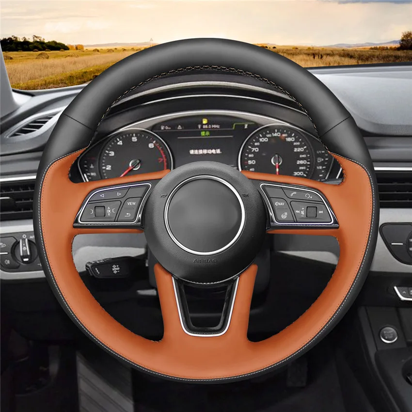 style-01 MEWANT темно-коричневый черный искусственная кожа чехол на руль для Audi A1(8X) Sportback A3(8 V) A4(B9) Avant A5(F5) Q2 - Название цвета: style-01