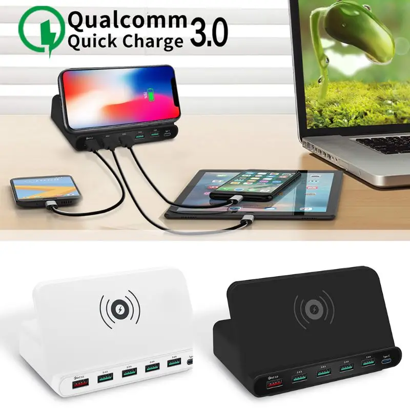 Быстрая зарядка 3,0 5x usb type C PD 18 Вт адаптер питания Qi Беспроводное зарядное устройство для мобильного телефона быстрое зарядное устройство Держатель для samsung Xiaomi Mobile