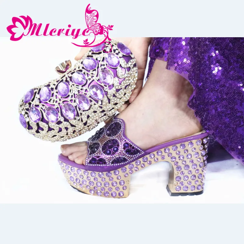 

Latest Design Italian Shoes with Matching Bags Set Decorated with Rhinestone Plus Size Shoes Women Heel Slip on Shoes for Women