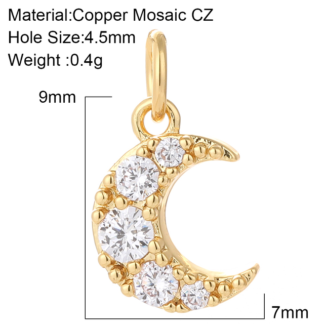Moon Pendants Charms for Jewelry Making Vintage Gold Copper Zircon CZ Crystal Diy Necklace Charm Accessories Fashion Jewelry