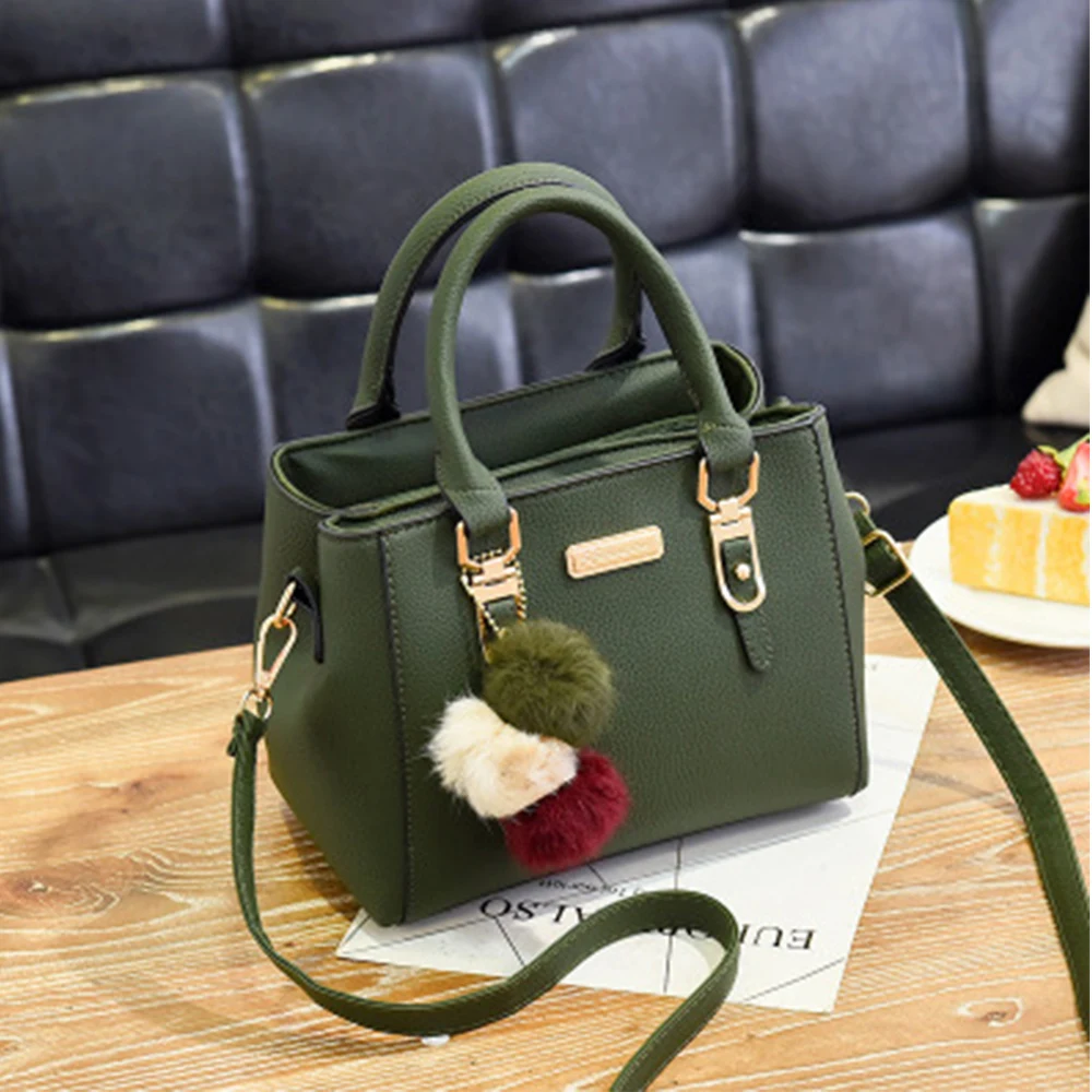 Women Beading Pendant Handbag Ladies Embossed Shoulder Bag Ladies Messenger Bag Hairball Bags High Quality Bag