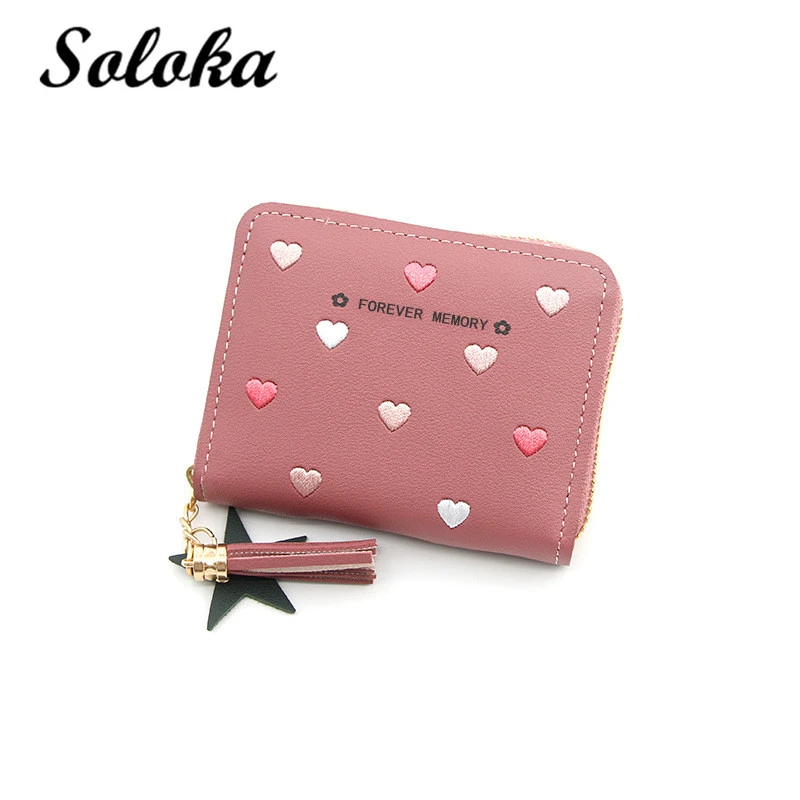 Cartera pequeña con borla en forma de corazón para mujer, monedero de piel sintética cremallera, bolso de mano|Pinzas para dinero| - AliExpress