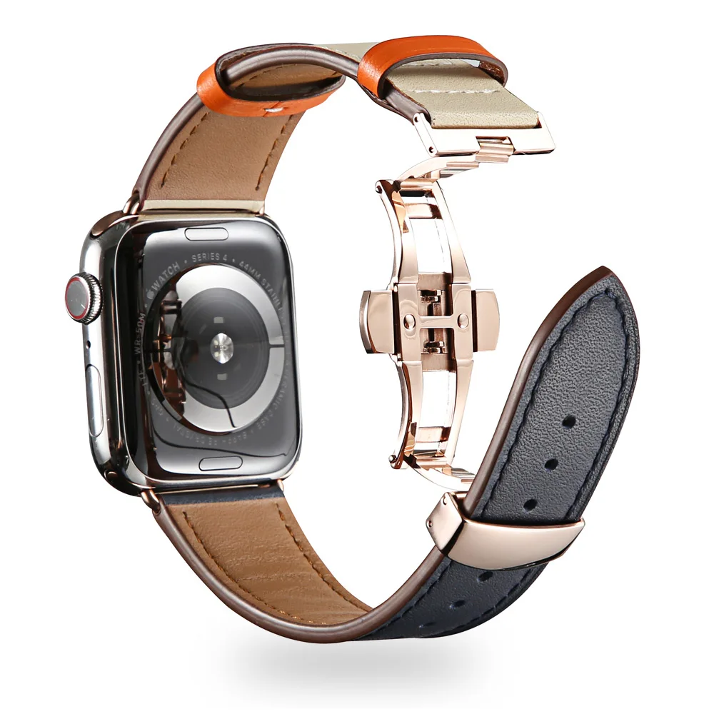 Кожаный ремешок для наручных часов Apple watch, версии 4 44 мм 40 мм aplle часы correa, 42 мм, 38 мм, для iwatch, версия 4/3/2/1 наручные часы для развертываемая застежка