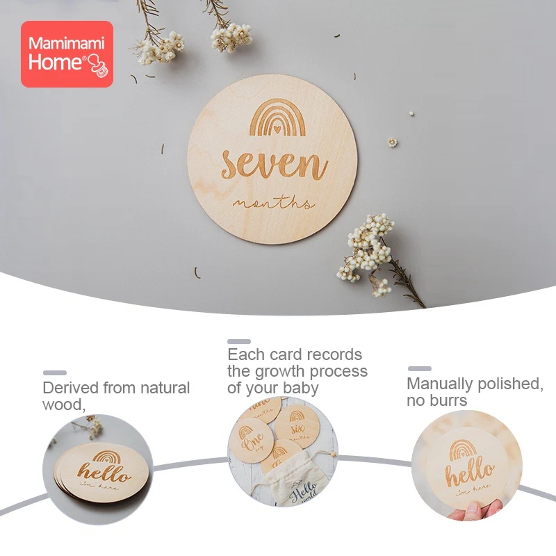 14pc Newborn Photogra Wooden Month Milestone Cards Handmade Monthly Memorial Commemorative Photo Accessories Baby Souvenir Stamp
