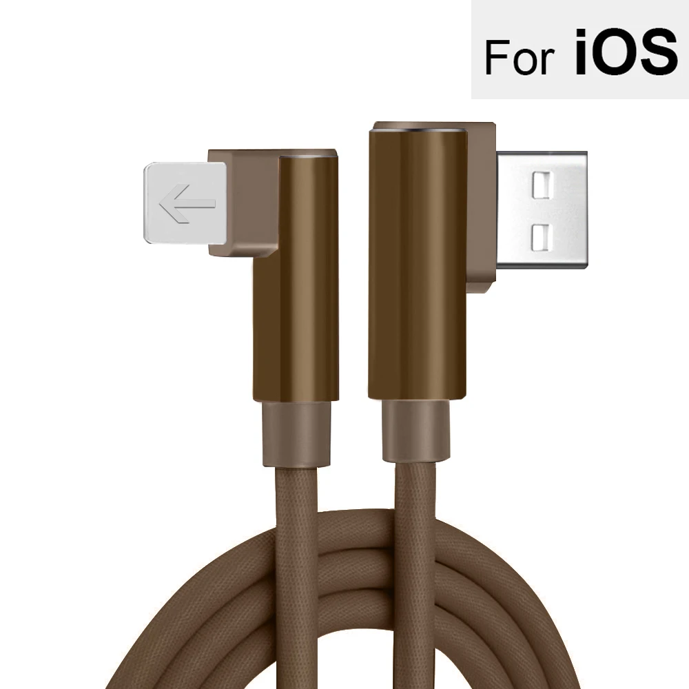 brown For iPhone Кабель для быстрой зарядки для Micro USB type-C, кабель для iOS, для iPhone, Android, 90 градусов, локоть, кабель для мобильного телефона, type-C Chager Line - Цвет: brown For iPhone