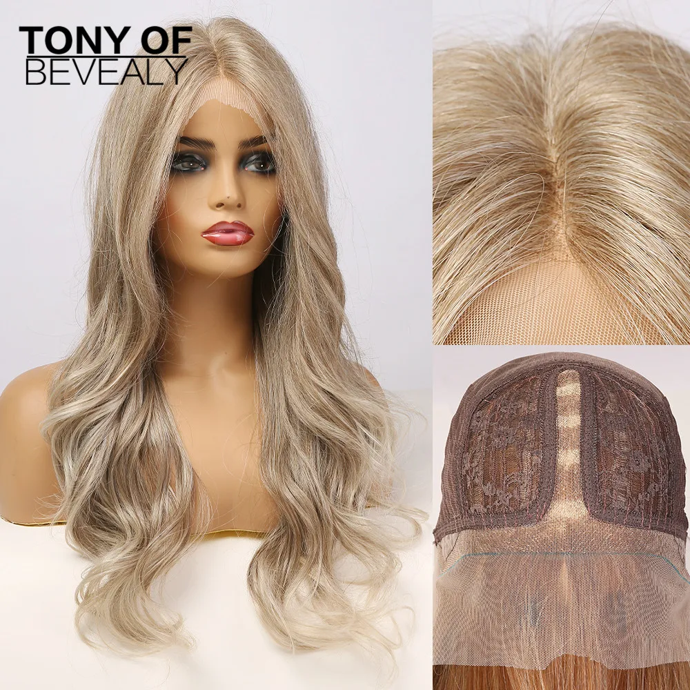 Lace Wigs Blonde Light Heat-Resistant Ombre Women Long Wavy for Cosplay High-Density