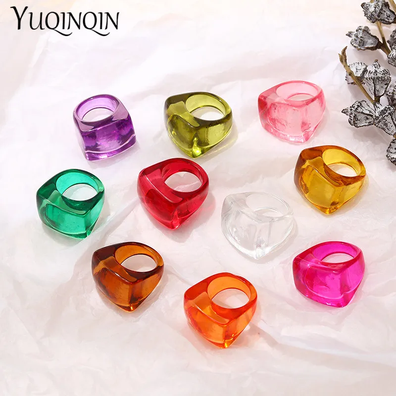 Finger Ring Trendy Colorful Transparent Resin Acrylic Big Rings For Girls Geometric Square Rings For Women Vintage Fashion Jewelry Gifts finger ring