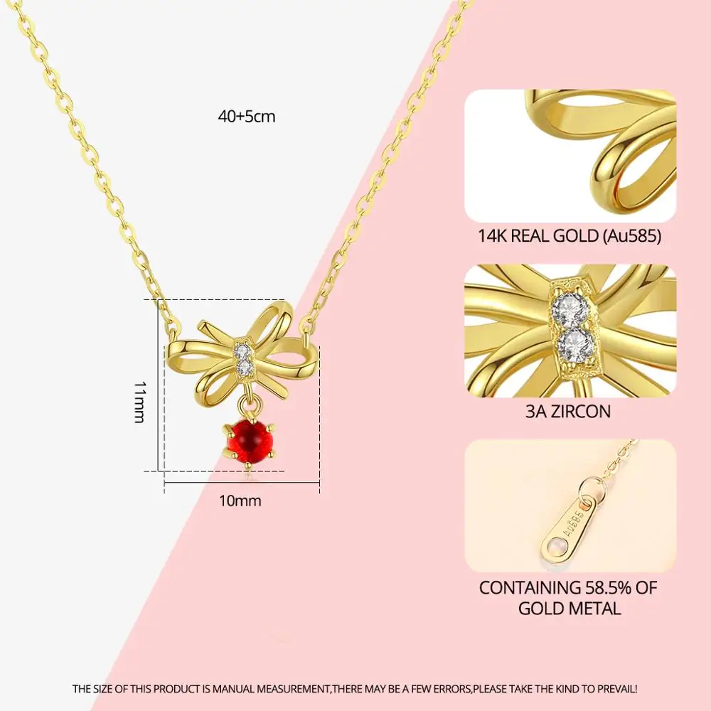 PAG & MAG подлинное 14K золото ожерелье с бантом для женщин красный драгоценный камень