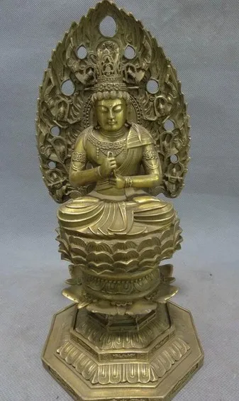 YM 321 10&quot Chinese Pure Brass Buddhism Lotus Kwan-Yin GuanYin Goddess Statue | Дом и сад