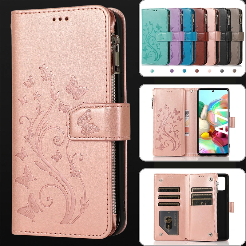 Funda billetera con cremallera para Samsung A51 A41 A31 A11 A21S A12 A32 A42 A52 A72 A20 A30 A40 A50 A70, Funda de cuero con tapa para antigolpes para
