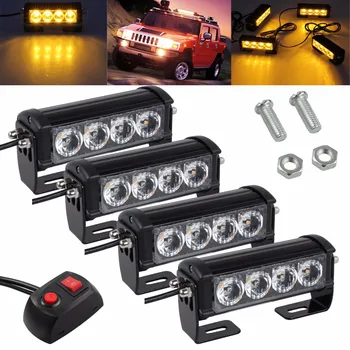 

Hot 4LED Car Strobe Warning Light 12/24V Flashing Fault Emergency Signal Lamp Waterproof Shockproof Auto Strobe Lights