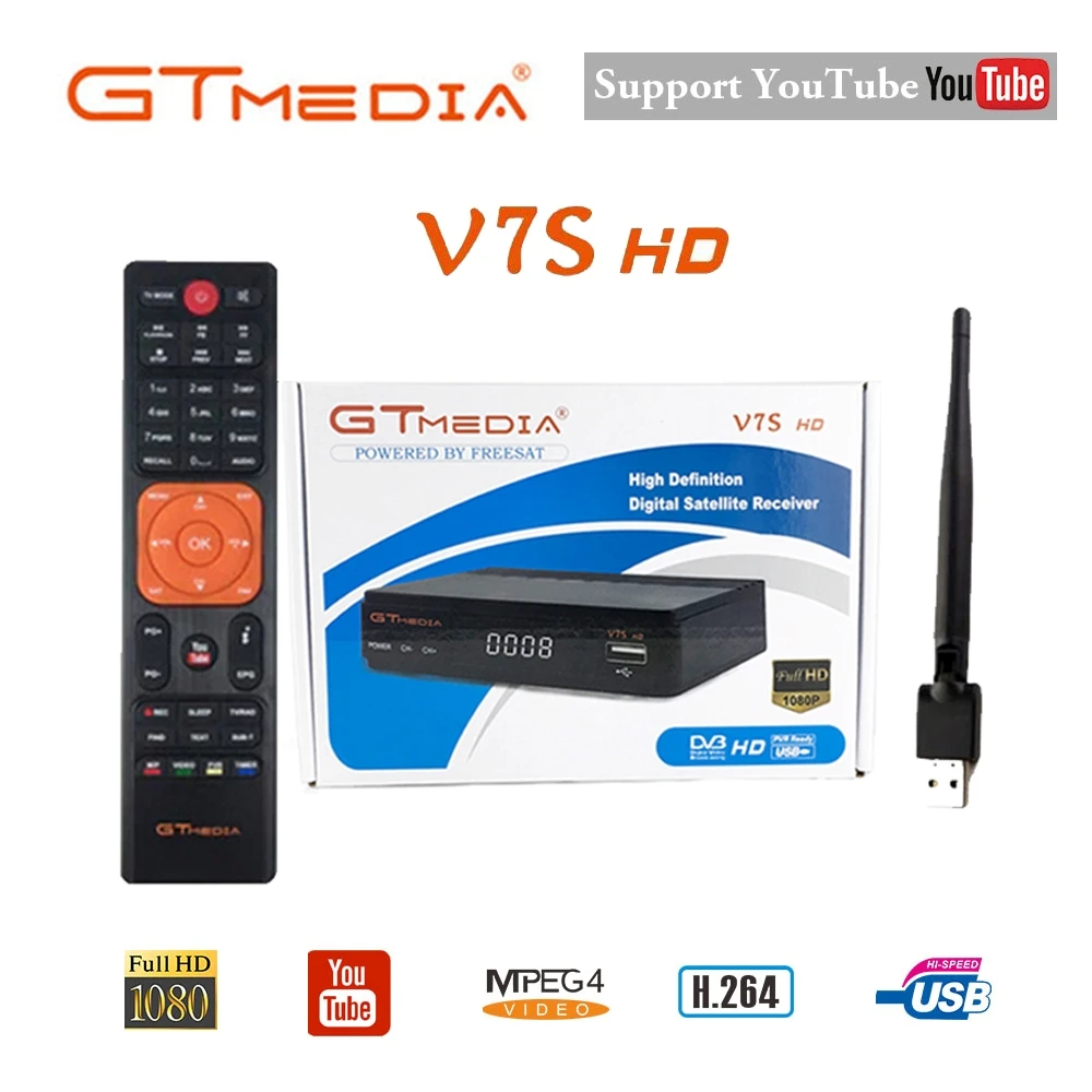 

New GTMEDIA V7S tv receiver DVB-S2 DVB-T2 100% Original Satellite TV Combo Receiver set tv box Support H.265+1Year Cccam 7 Cline