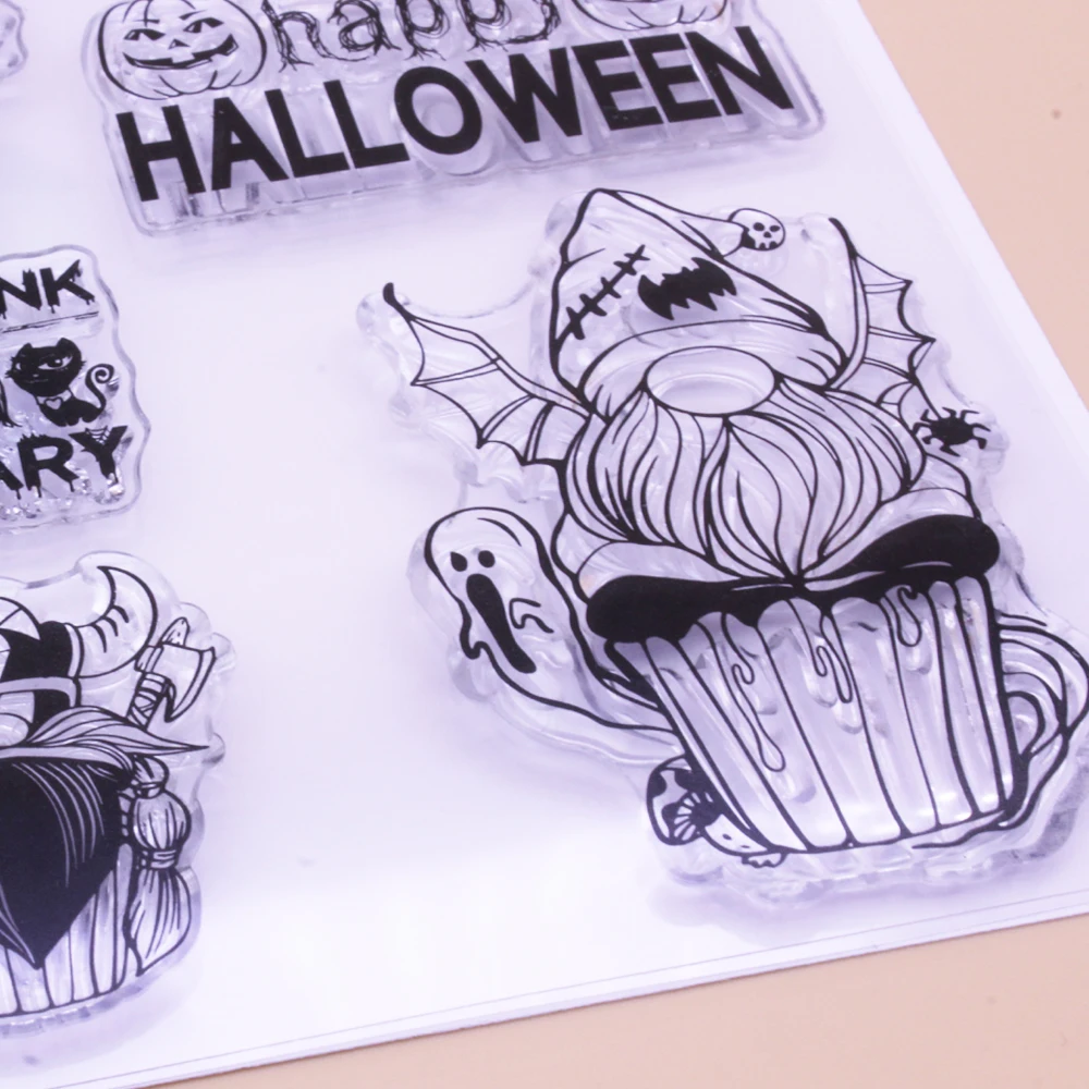 CLEAR STAMPS Happy Halloween Gnome Set Scrapbooking Handmade Card Album Paper Craft Rubber Transparent Silicone Stamp