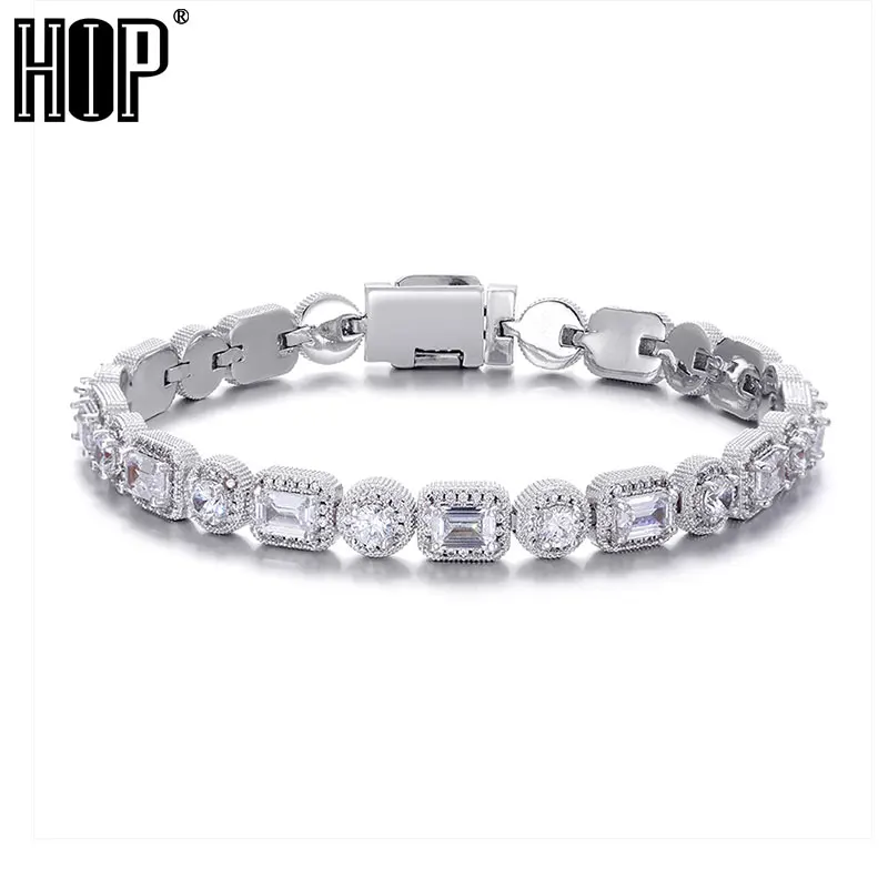 

Hip Hop 8MM Bling Iced Out Round Box Buckle CZ Copper Setting AAA+ Cubic Zirconia Stones Bracelet For Men Jewelry Solid Back