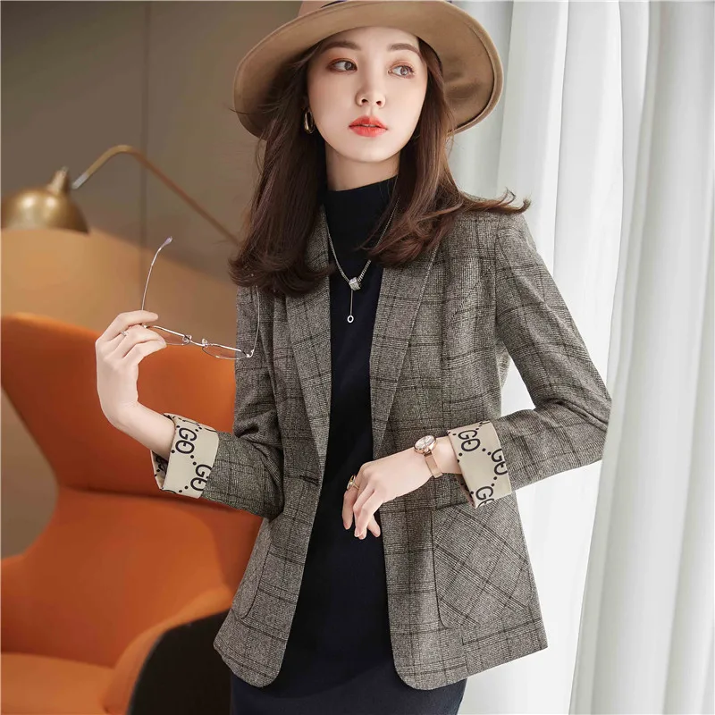 

Women's Coat Fashion Casual Pockets Plaid Oversize Jacket OL Styles Fall Blazers for Women Ladies Offer Work Blazer Outwear Tops