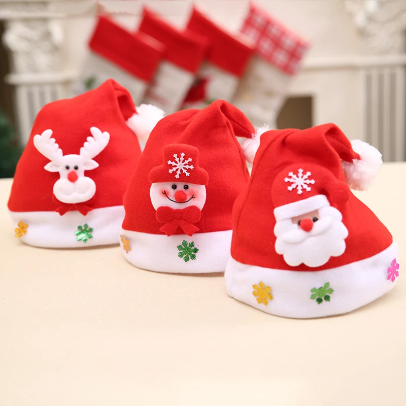 

2019 New Year Applique Santa Snowman Elk Christmas Hat Boy Girl Home Decoration Non-woven Hat Christmas Party