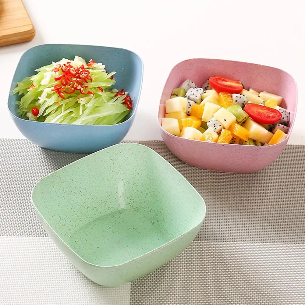 

40# Wheat Straw Salad Square Bowl Snacks Dried Fruit Serving Tray Dish Plate Holder Kitchen Accessories Bowl