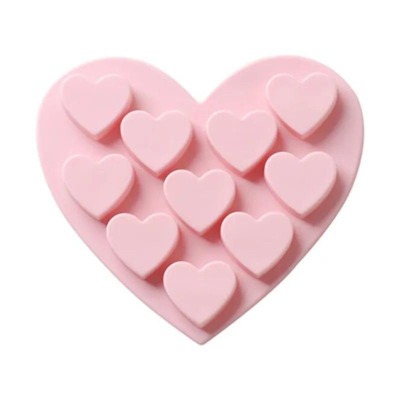 10 сетки в форме сердца силиконовые формы мыло форма силиконовая для шоколада плесень лоток домашнего изготовления набор для работы с мастикой «сделай сам» плесень 15,7x14,9x1,5 см - Цвет: pink