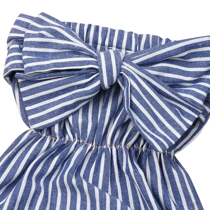 Модный хлопковый комбинезон в полоску с бантом для маленьких девочек, Летний комбинезон для новорожденных без рукавов