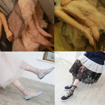 

2019 Summer Female Thin Socks Women's Fashion Girl Glitter Stars Mesh Socks Transparent Sheer Ankle Socks Costume