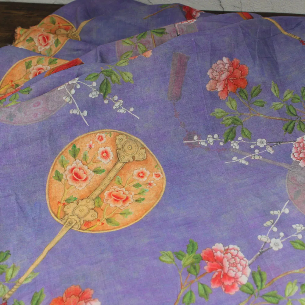 Натуральная чистая ткань рами китайская рифма классический вентилятор печать tissus высококачественные платья и платья в стиле пэчворк