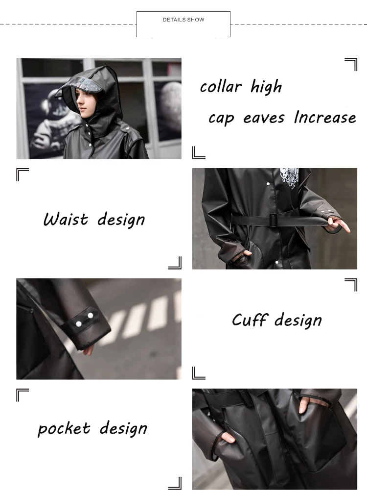 Lovers Fashion Raincoat Man Women black tide version of the raincoat adult XL mountaineering waterproof long Raincoat