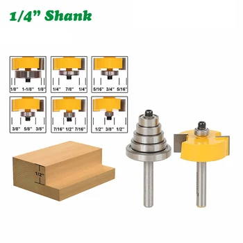 

2PC/Set 1/4" 6.35MM Shank Milling Cutter Wood Carving Rabbet Router Bit with 6 Bearings Set Adjustable Tenon Cemented Carbide